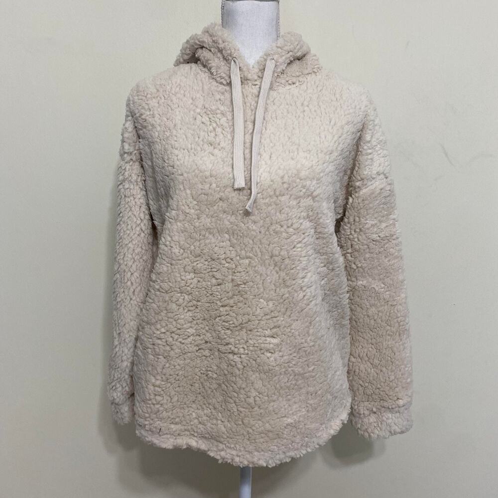 Active USA Fur Faux Hooded Jacket Womens Cozy Soft Sweater Cream Off White Small